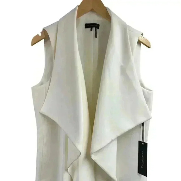 Donna Karan Modern Ivory Long Double Breasted Poly Vest Hook Closure Size 4 NWT - Picture 2 of 15